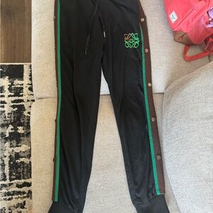 Loewe Black Track Pants with Green and Brown Side Trim